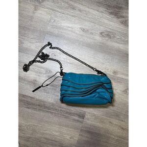 Y2K vintage teal leather chain purse‎ Cynthia Rowley ruffle